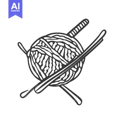 Aset premium populer: A graphic representation of a yarn ball and needles crossed