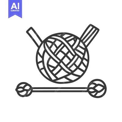Line drawing illustrating a ball of yarn and knitting needles