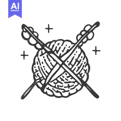Aset premium populer: An Emblem Depicting Crossed Knitting Needles And Yarn Ball