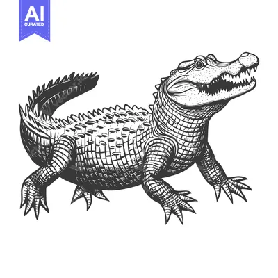 Aset premium populer: A detailed monochrome illustration of an alligator showing its teeth