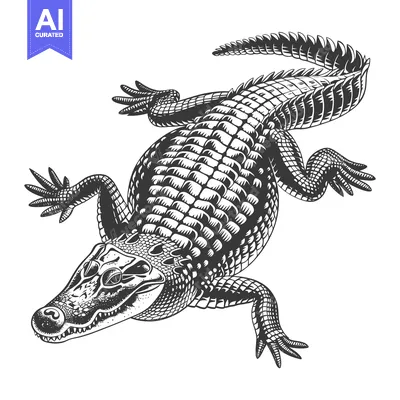 Aset desain premium: Detailed illustration depicts a large crocodile resting on a plain bac