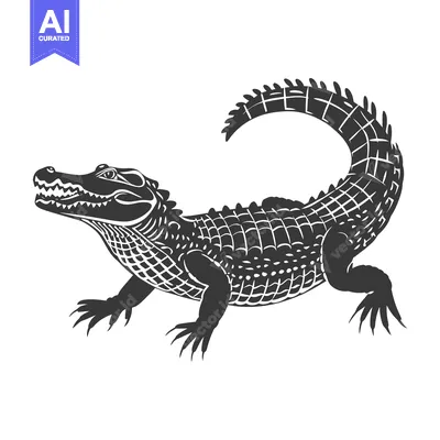 Popular premium asset: A stylized black and white image of an alligator illustration
