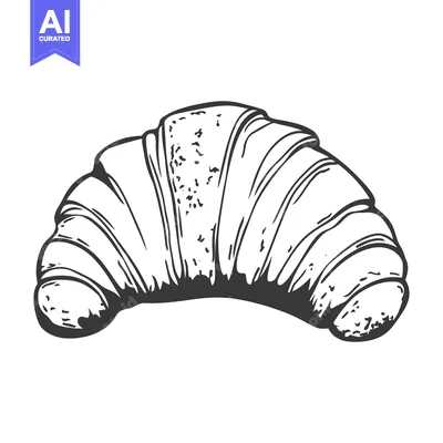 Aset premium populer: A black and white illustration of a delicious croissant pastry