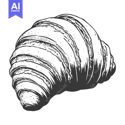 Aset premium populer: A single freshly baked croissant rendered in black and white art