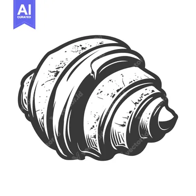 Aset desain premium: A detailed black and white illustration depicting a croissant