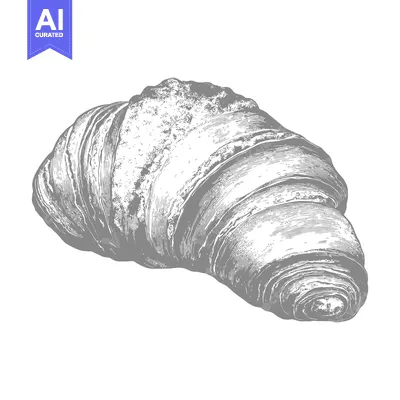 Aset desain premium: A Detailed Engraving of a Single Croissant