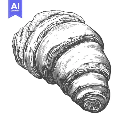 Aset desain premium: A Detailed Line Drawing Of A Delicious Croissant