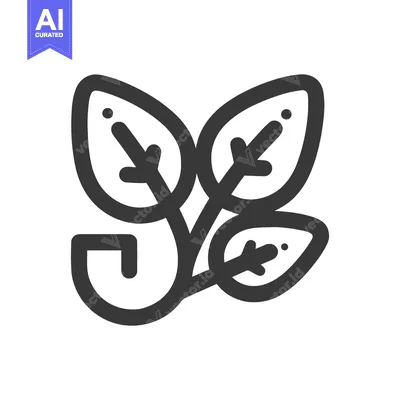Aset desain premium: Minimalist Leaf Icon: Stylized Foliage with Bold Outline on White Back