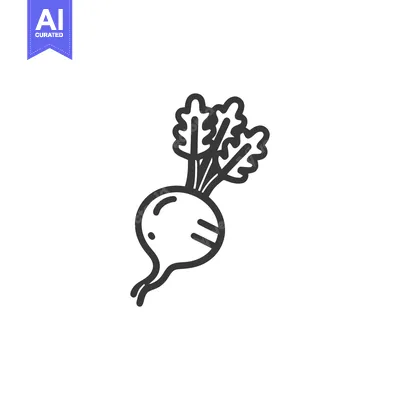 Aset desain premium: Simple Line Art: Fresh Beetroot with Leaves on White Background