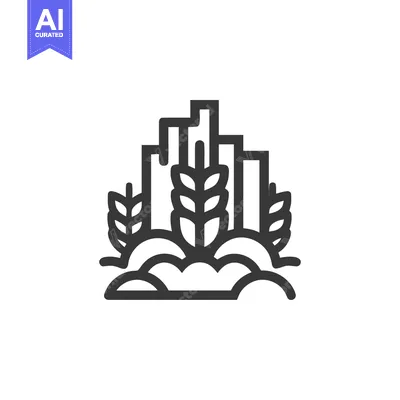 Aset desain premium: Abstract Wheat Field and Cityscape Line Art Icon