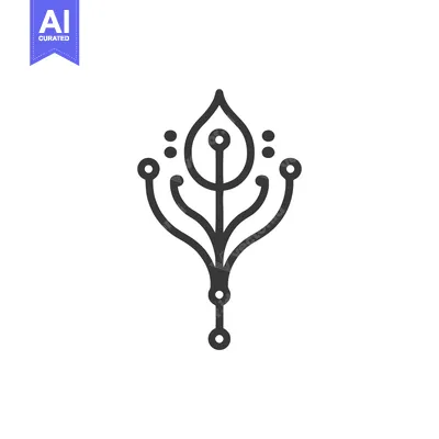 Aset desain premium: Minimalist Tech-Inspired Floral Icon with Geometric Precision on White