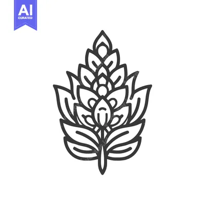 Aset desain premium: Stylized Hop Cone Outline: Minimalist Botanical Design on White Backgr