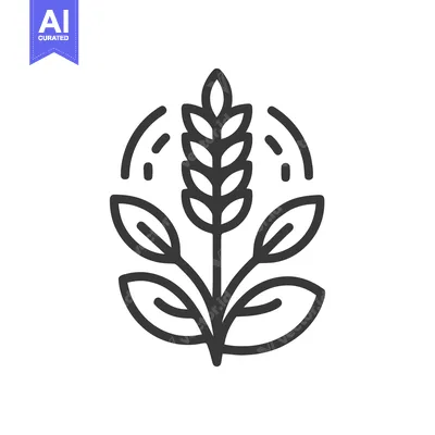 Aset desain premium: Minimalist Wheat Stalk Icon with Leaves and Radiating Lines on White B