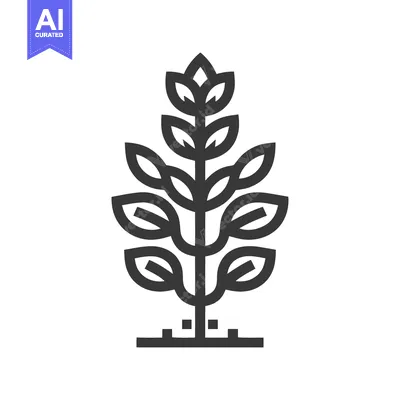Aset desain premium: Minimalist Plant Icon: Stylized Growth with Dark Gray Outline on White