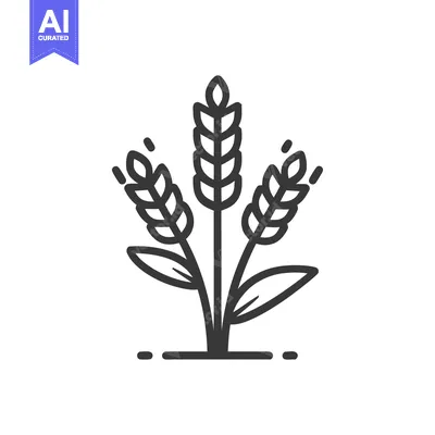 Aset desain premium: Minimalist Wheat Stalks Icon: Simple Outline Design on White Backgroun
