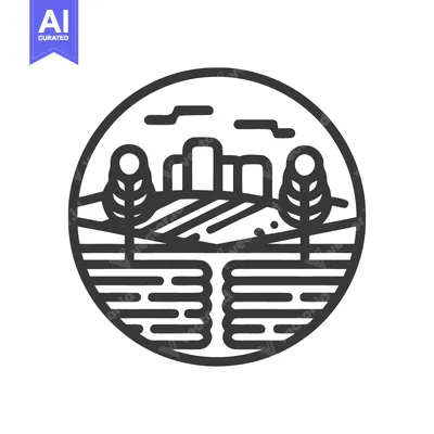 Aset premium populer: Minimalist Landscape Icon: Rolling Hills, Cityscape, and Abstract Wate