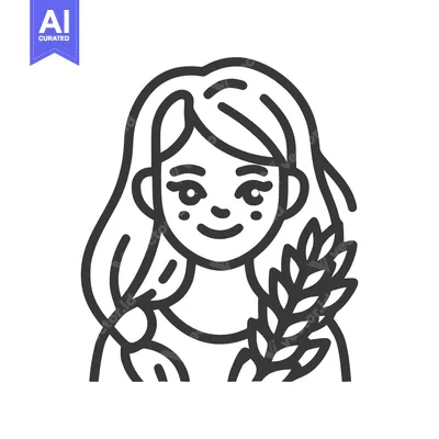 Premium design asset: Minimalist Line Art: Smiling Girl Holding Wheat Stalk, Agriculture Sym