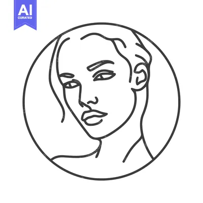 Aset desain premium: Minimalist Line Art Portrait: Elegant Woman in Circular Frame, Modern