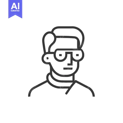 Aset desain premium: Minimalist Line Art Portrait: Man with Glasses and Retro Hairstyle on