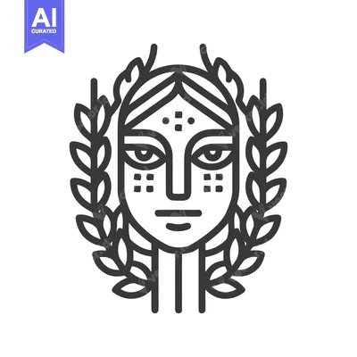 Aset desain premium: Minimalist Line Art: Ancient Goddess Portrait with Laurel Wreath, Geom