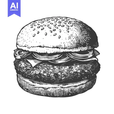 Premium design asset: Delicious Hand Drawn Burger Illustration Featuring Sesame Seed Bun
