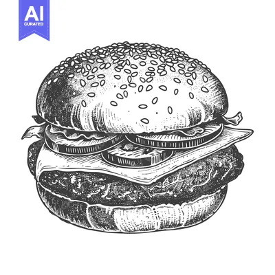 Aset premium populer: Delicious Sesame Seed Burger with Cheese and Vegetables