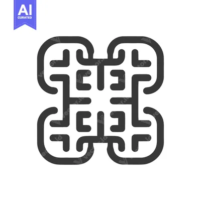 Aset desain premium: Abstract Geometric Shape: Interconnected Rounded Square Maze Design in