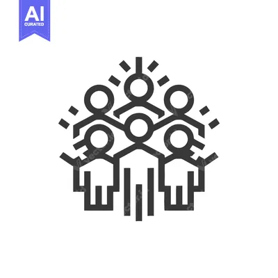 Aset premium populer: United Group Icon: Minimalist People Symbol with Radiating Energy