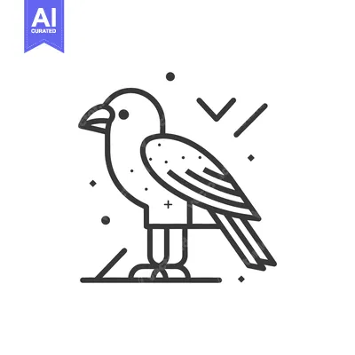 Aset premium populer: A stylized black and white illustration of a single bird