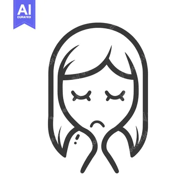 Aset desain premium: A simple black and white illustration of a sad womans face