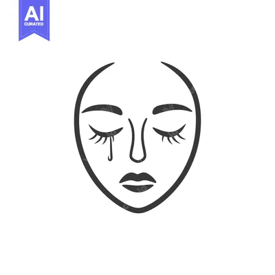 Aset premium populer: A simple linear illustration of a tearful female face