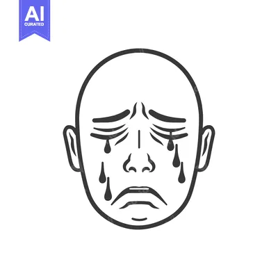 Aset premium populer: A simple black and white illustration depicts a crying human face