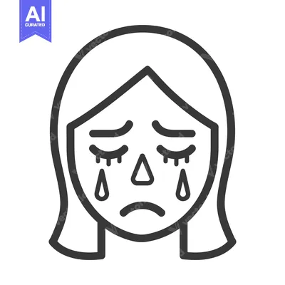 Aset desain premium: A simple black and white illustration depicting a sad face