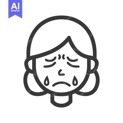 Aset desain premium: A simple black and white illustration of a sad crying woman