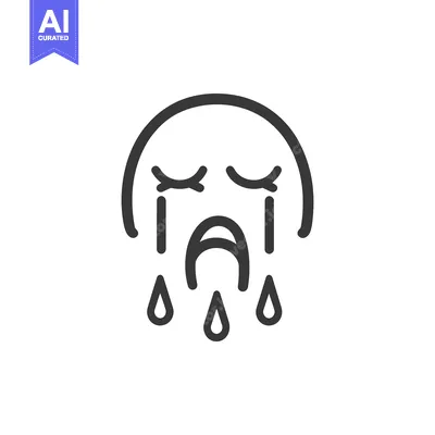 A simple crying face expression with tears of sadness falling down