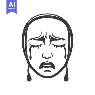 Premium design asset: A black and white depiction of a crying persons face