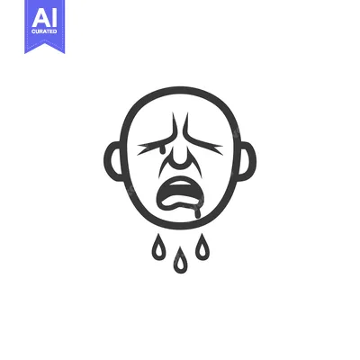 Aset premium populer: Illustration depicts a distressed human face with teardrops flowing do