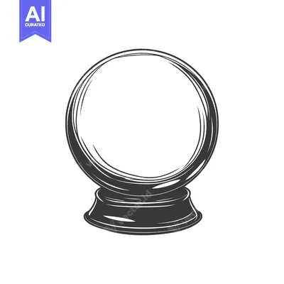 A grayscale illustration depicts a crystal ball on a stand