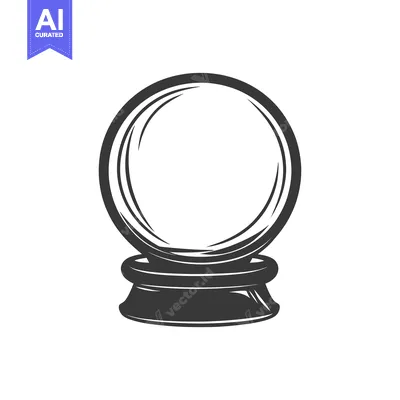 Aset desain premium: A detailed black and white graphic illustration of a crystal ball