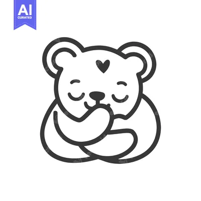 Aset premium populer: A cute hugging bear with closed eyes and a small heart on its head