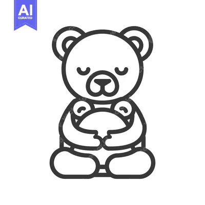 Aset premium populer: A simple line drawing of a teddy bear holding something