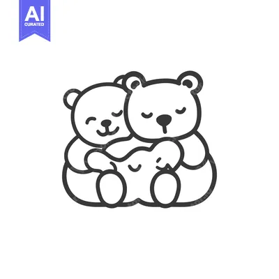 Aset premium populer: Three Smiling Teddy Bears Cuddle Each Other Closely Together