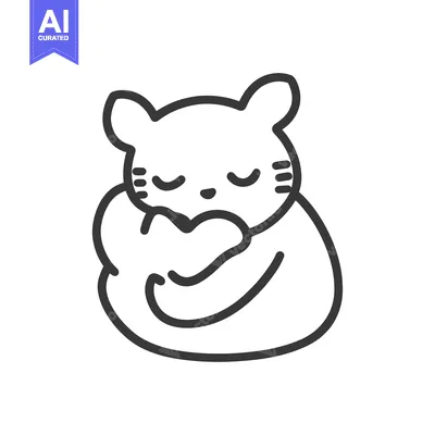 Aset desain premium: A cute sleeping animal character hugging a heart shape illustration