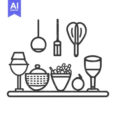 Popular premium asset: Kitchen Utensils And Food Items Arranged On A Wooden Shelf