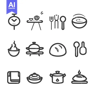 Aset desain premium: Simple minimalistic icon designs representing cooking and food prepara