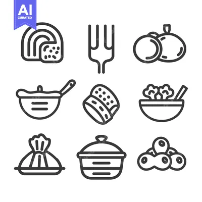 Popular premium asset: Outline depictions of various food items and associated utensils