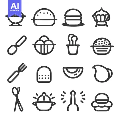 Aset premium populer: Various minimalist line icons depicting food and related utensils