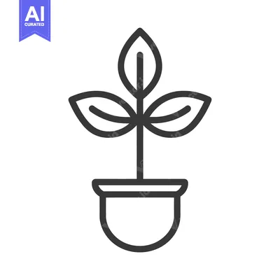 Premium design asset: A simple black and white line illustration of a potted plant