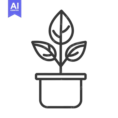 Premium design asset: A simple line illustration of a potted plant growing upward