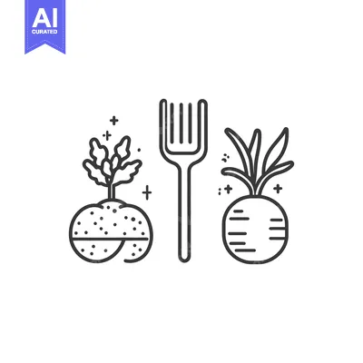 Aset premium populer: Illustration presenting vegetables and a fork in line art style